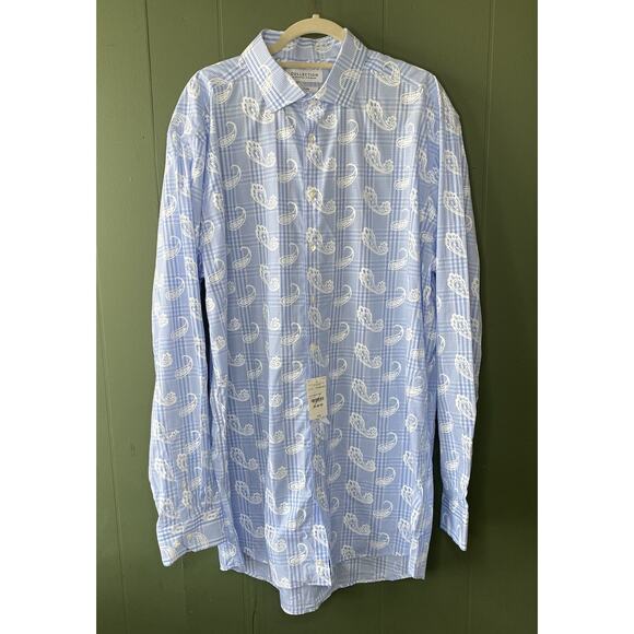 Michael Strahan Dress Shirt Mens Size XL Tall 18 38-39 NEW Blue Plaid Paisley - Picture 1 of 9